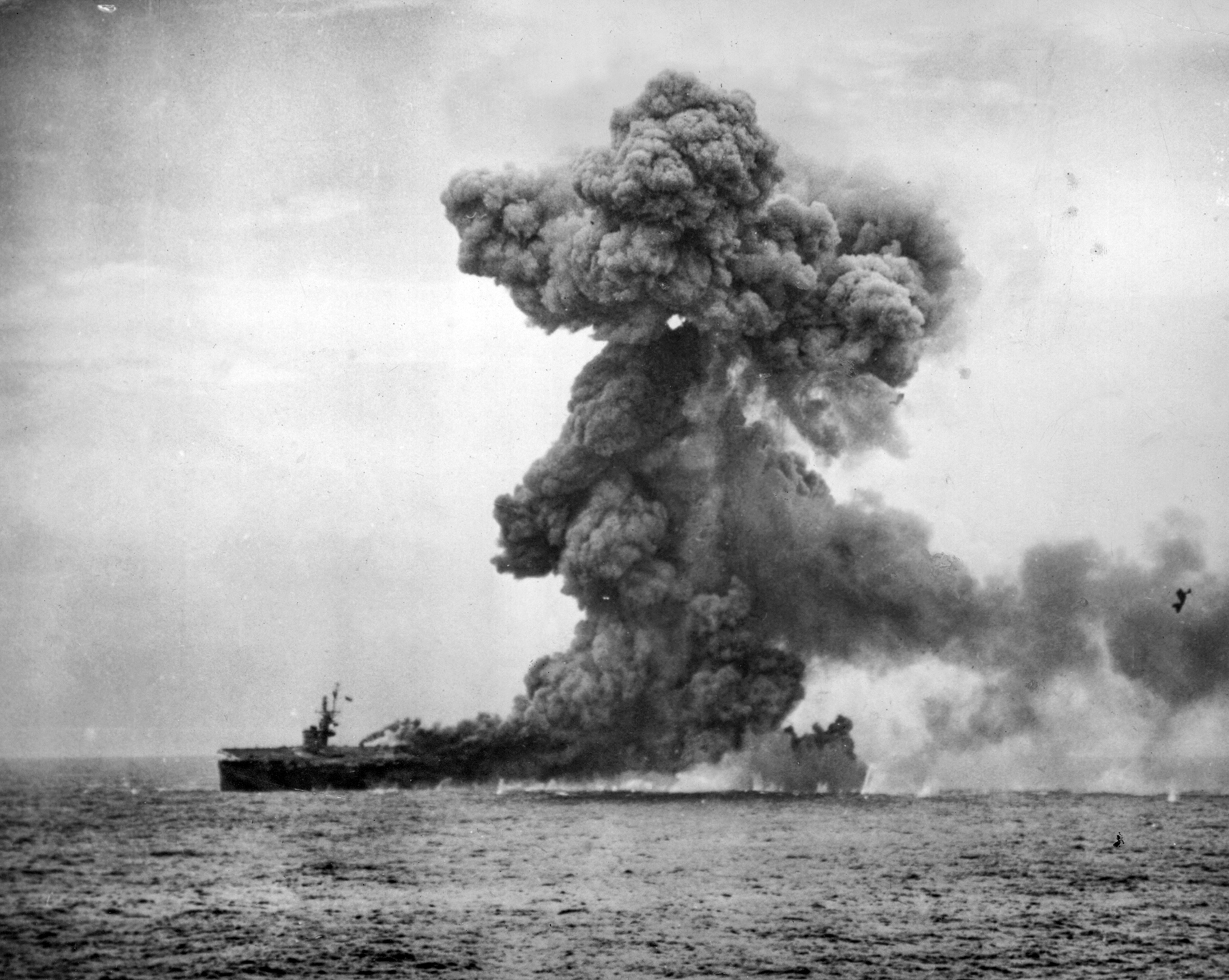 Multiple explosions rip apart the USS St. Lo, minutes after being hit by a kamikaze