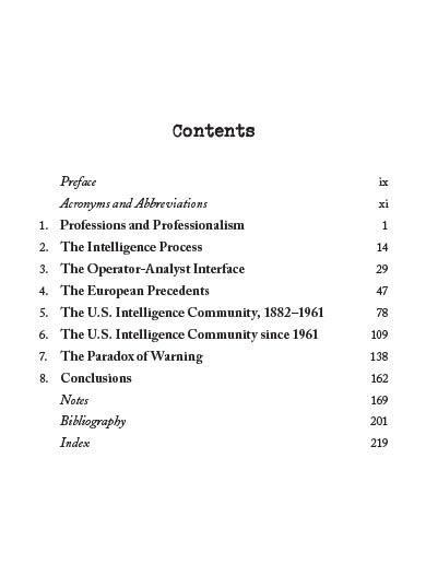 Table of Contents from Intelligence and the State by Jonathan House