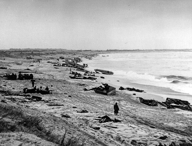 Allied equipment washed up on the beach at Fedala, Morocco, 1942