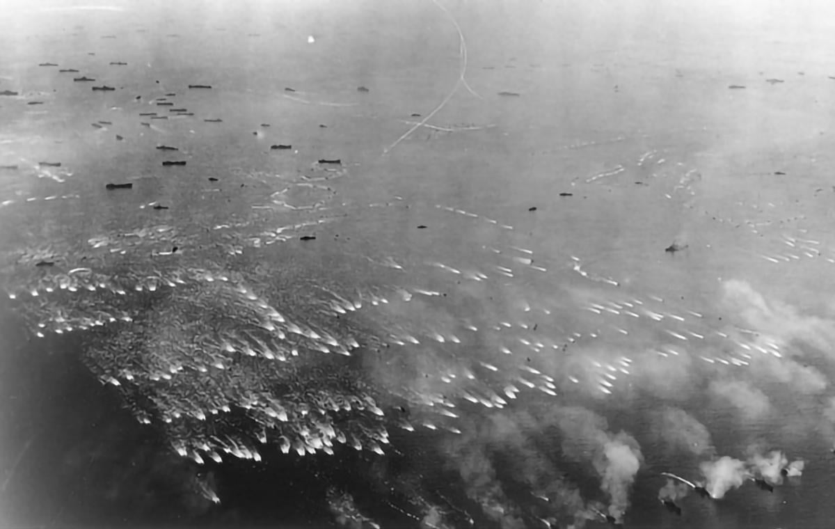 Aerial view of Leyte invasion fleet.