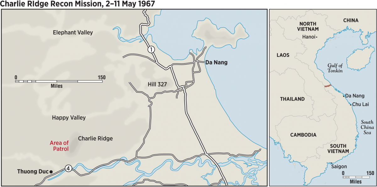 Map showing Charlie Ridge Recon Mission, 2-11 May 1957