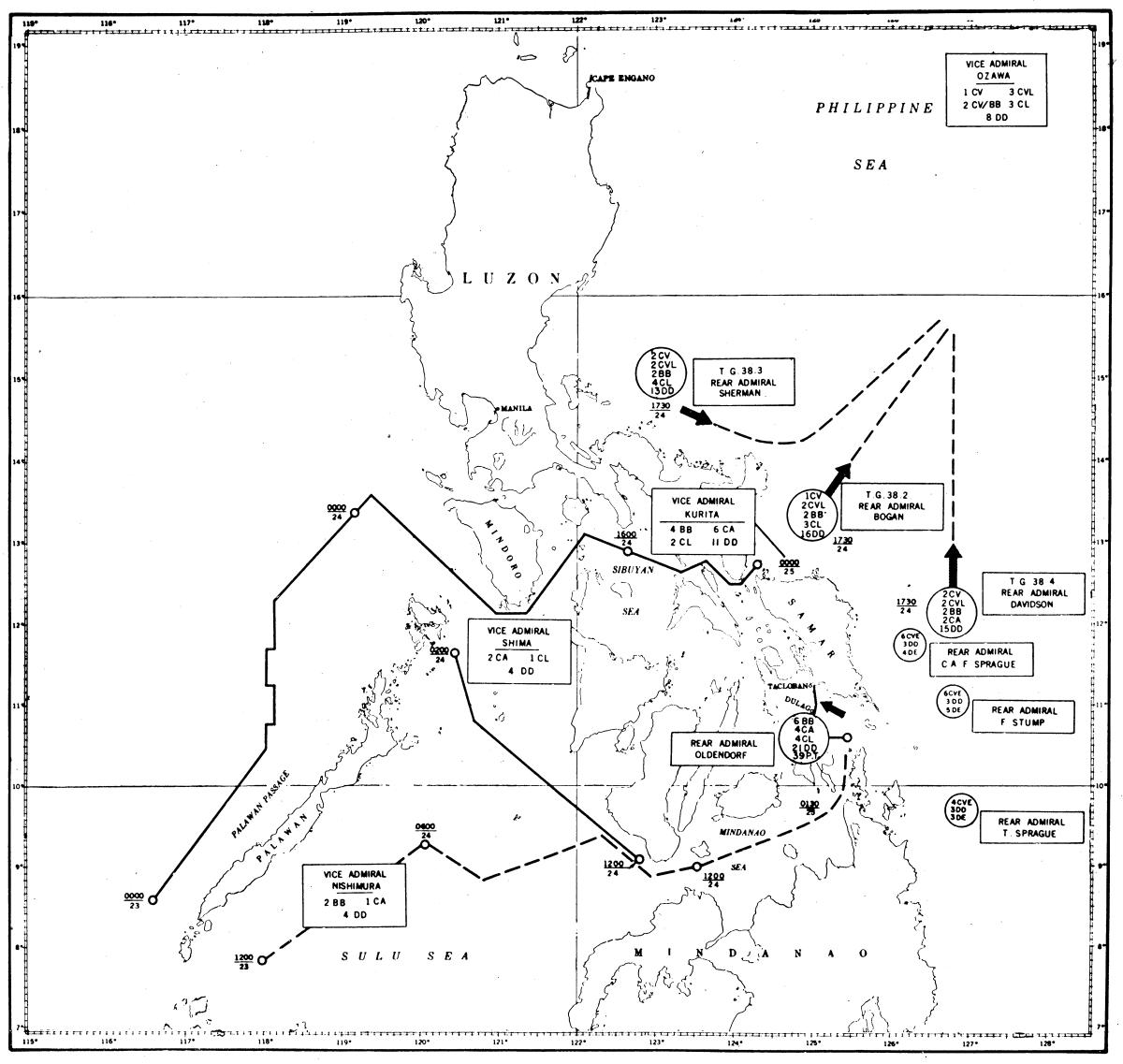 Map of the Battle of Leyte Gulf
