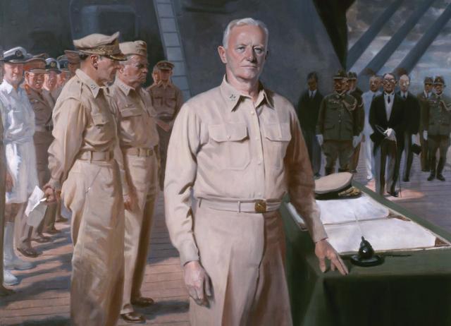 In the office of the Secretary of the Navy there hangs this giant wall-sized portrait of the iconic Admiral Chester W. Nimitz “looking down on me . . . and I think every day that if I can measure up . . . to help lead the Navy forward, that’s inspirational to me.”