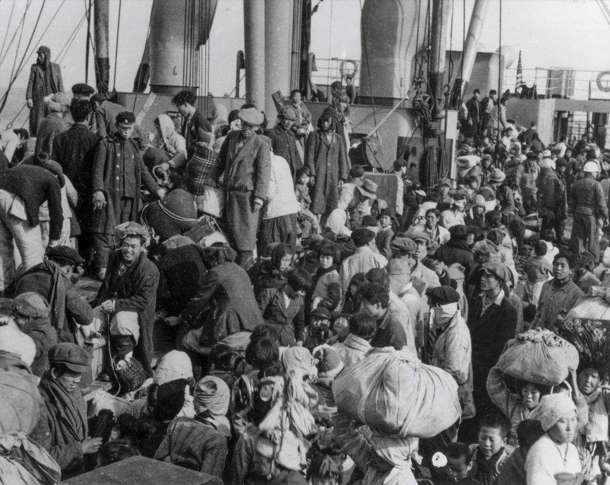 Rescued refugees from Hungnam, Korea, on board the SS Meredith Victory in December 1950