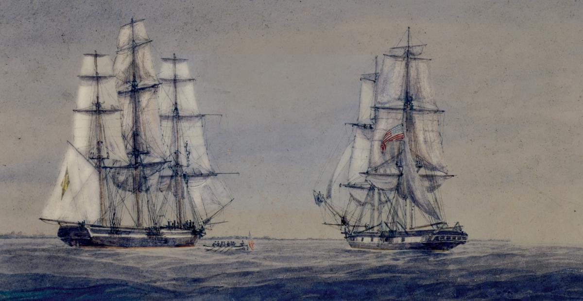 Brig USS Perry confronting American slave ship Martha off Ambriz