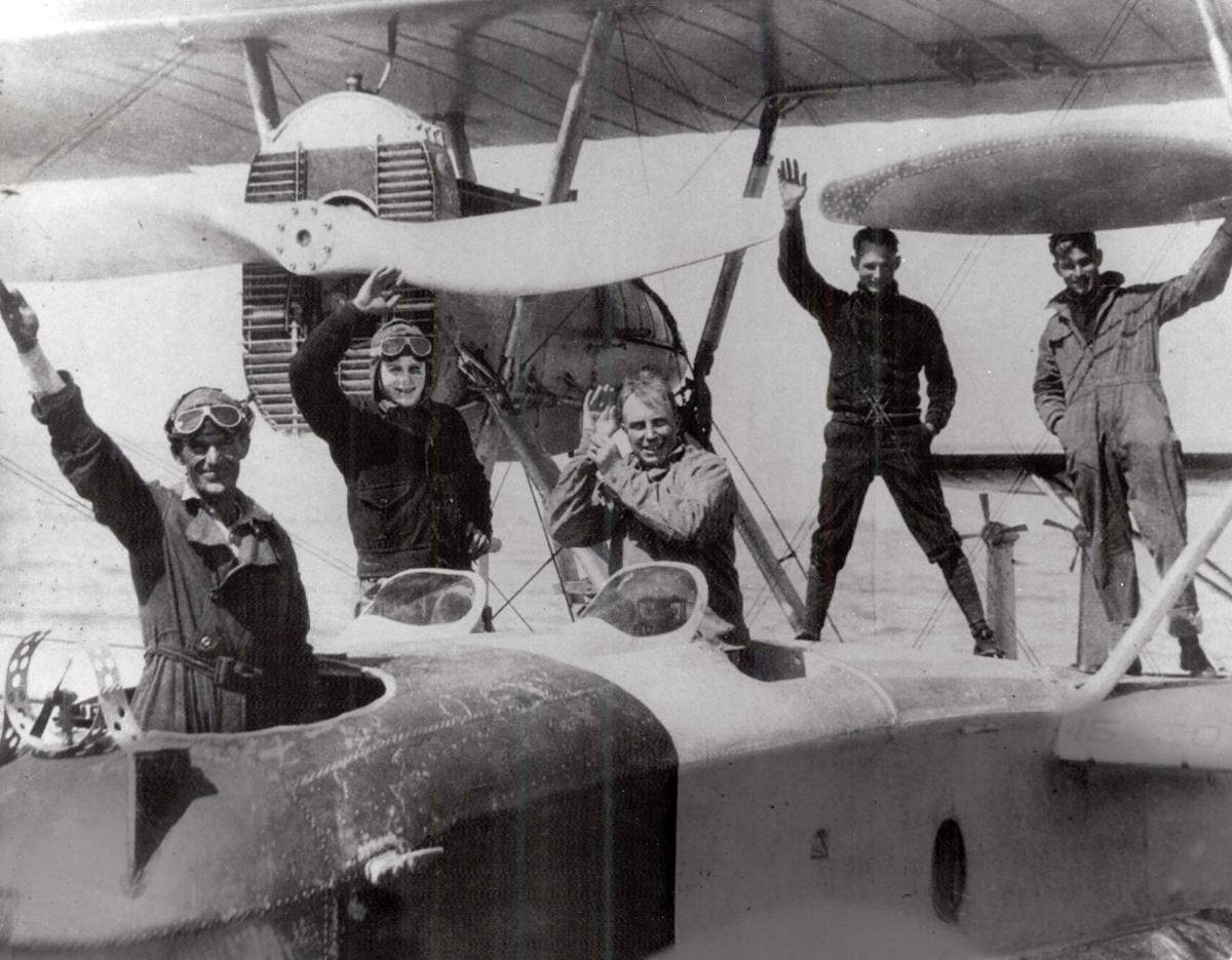 Commander John Rodgers and his crew waving from the PN-9 No. 1