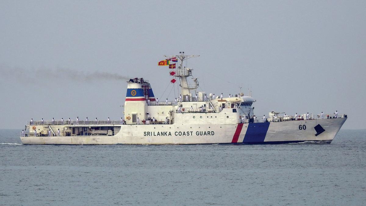 Surface starboard profile view of the Sri Lanka Coast Guard ship Suraksha underway