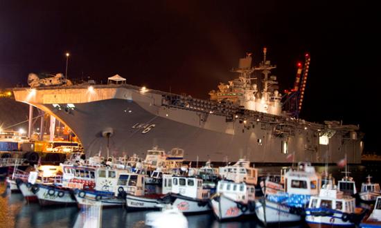 The amphibious assault ship USS America (LHA-6) sits pierside in Valparaiso, Chile, during a scheduled port visit