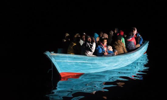 pproximately 40 refugees get rescued from distress at sea in the mediterranean sea offshore the libyan coast on 04 Dec 2016 by the NGO SOS Mediterranee
