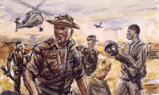Painting of a Mariner reconnaissance platoon returning from a mission during the Vietnam War