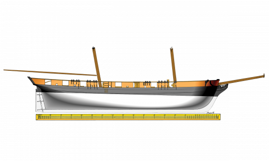 Plan of the brig Oneida showing profile of starboard side