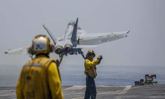 F/A-18 Super Hornet takes off from the deck of the USS Abraham Lincoln