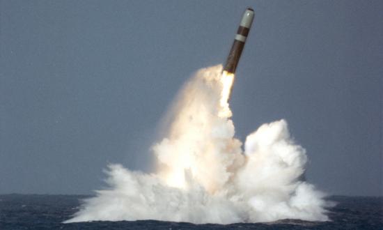 Trident II D-5 SLBM breaking the surface during a test off the Florida coast