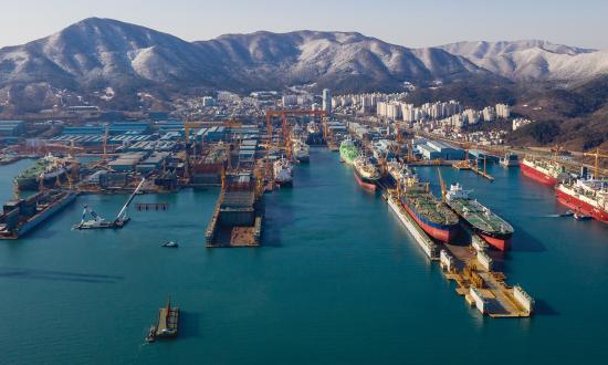 The Daewoo Shipbuilding Shipyard in Geoje, South Korea