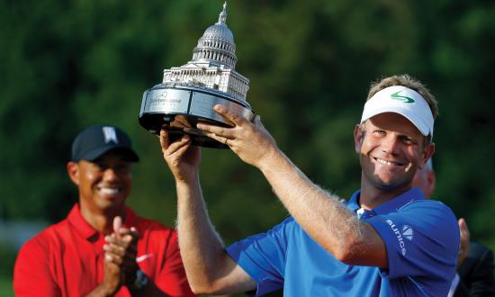 Billy Hurley III raises the Quicken Loans National PGA trophy