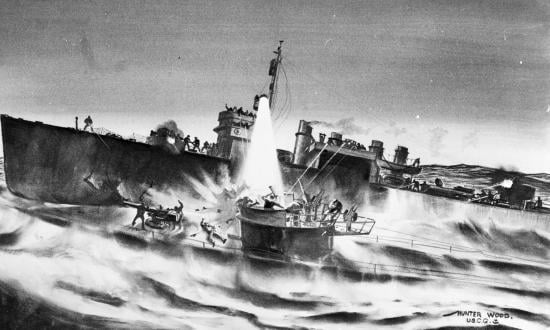 Action between USS Borie (DD-215) and German submarine U-405 by Hunter Wood