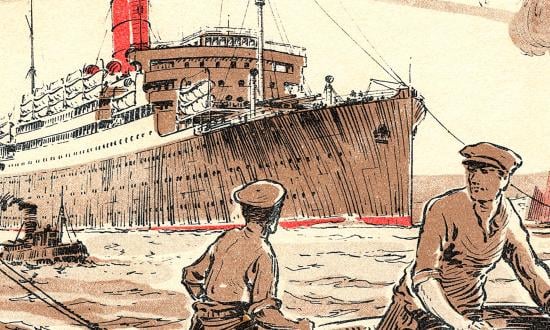 A postcard of the R.M.S. Laconia, illustrated by Odin Rosenvinge. 