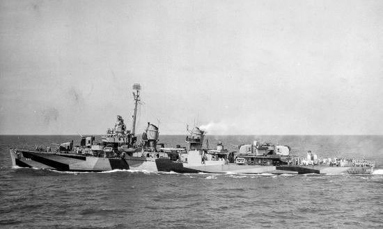 Broadside view of the USS Van Valkenburgh (DD-656) at sea