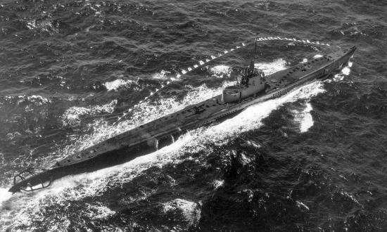 USS Tautog (SS-199) returning from a war patrol,  1945.