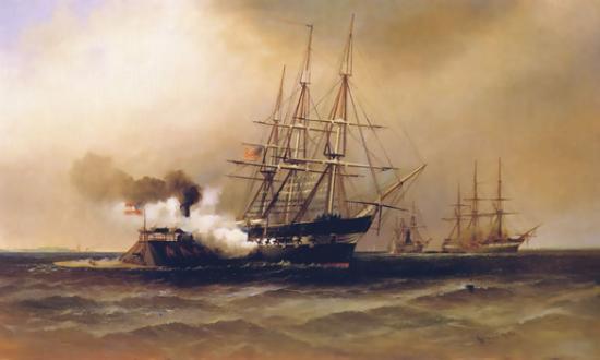 Ramming of the U.S.S. Cumberland by the Merrimac, by Alexander Charles Stuart, The Athenaeum