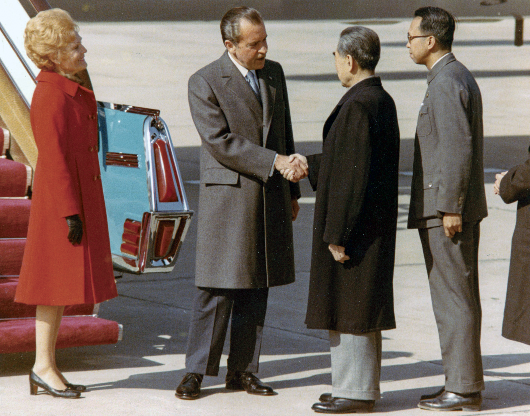 President Nixon shakes hands with Chinese Premier Zhou Enlai