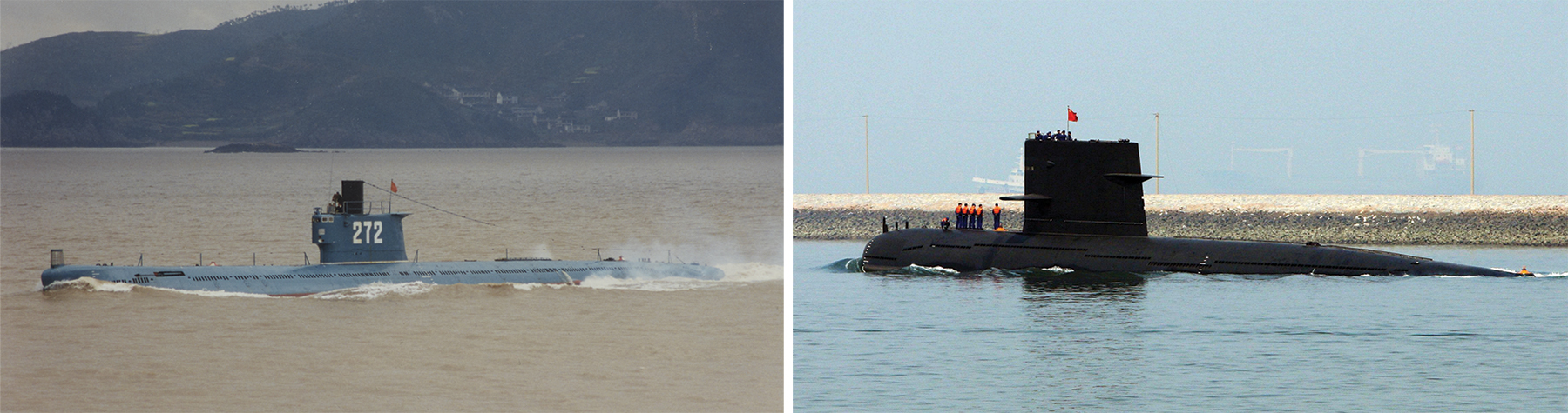 A Romeo-class and a Song-class submarine, side-by-side