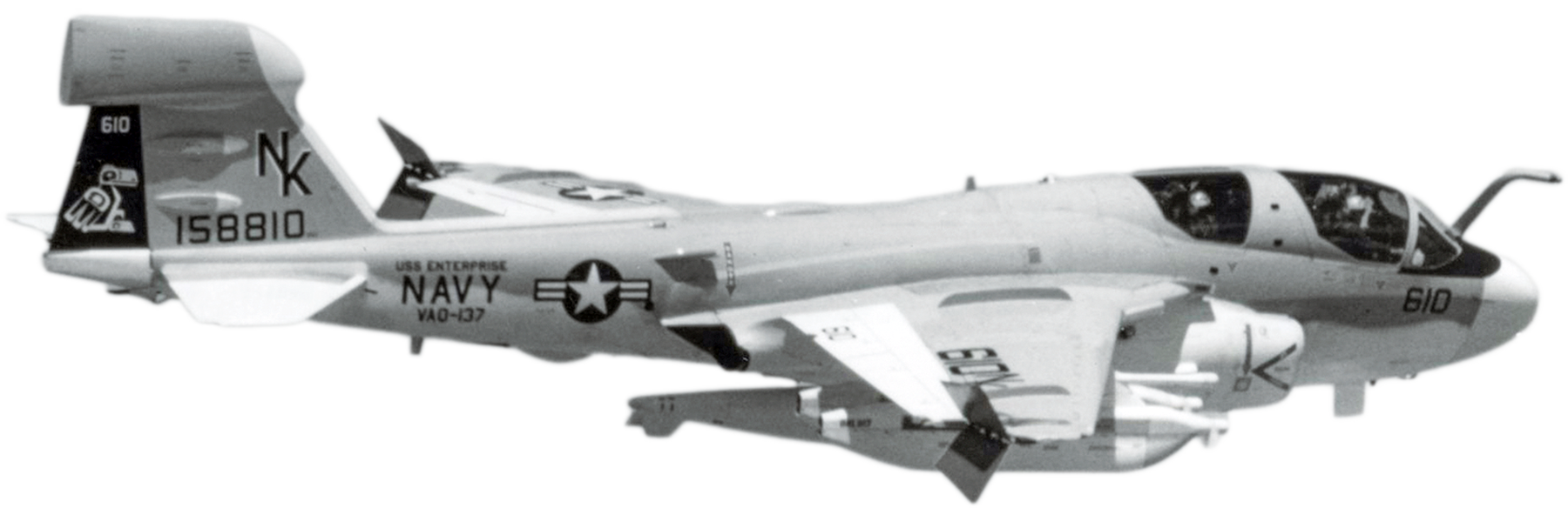 An EA-6B Prowler from Electronic Warfare Squadron 137 from the aircraft carrier Enterprise (CVN-65)