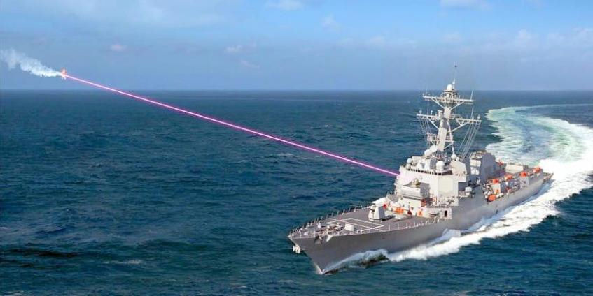 A high-energy laser on a US Navy destroyer. 