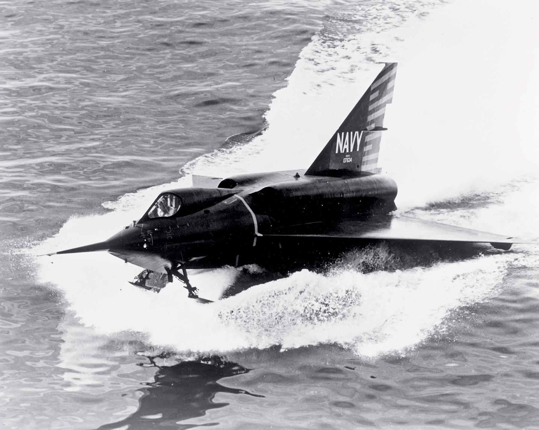 Convair F2Y Sea Dart speeding on the surface of the water