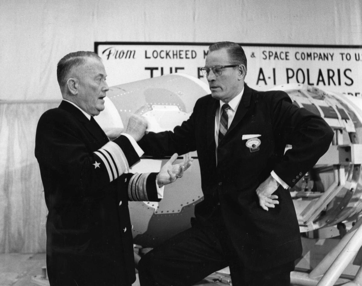 Vice Admiral William F. Raborn USN (Ret.) (left) with L. E. Root of the Lockheed Corporation (right)