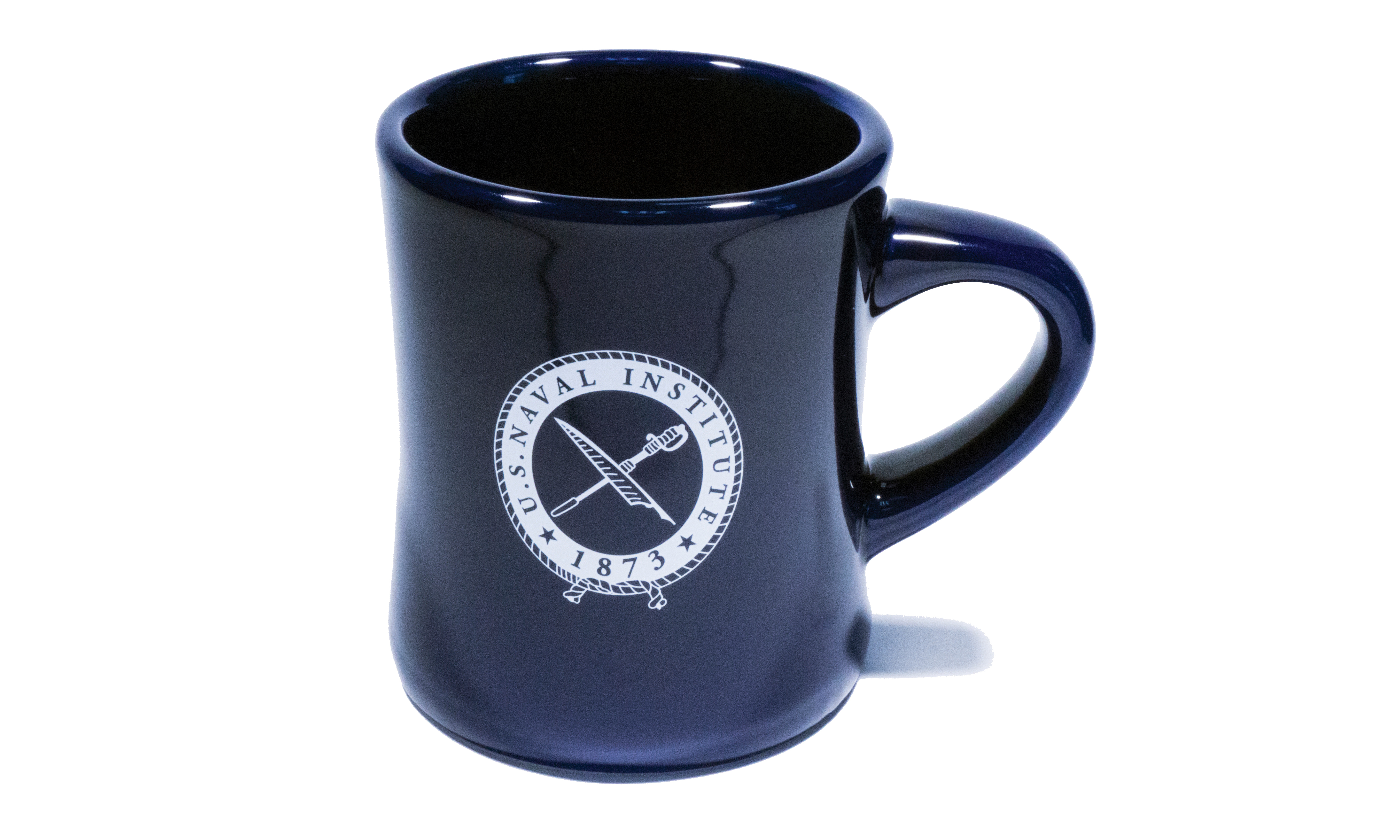 Oblique View of Diner Style U.S. Naval Institute Coffee Mug