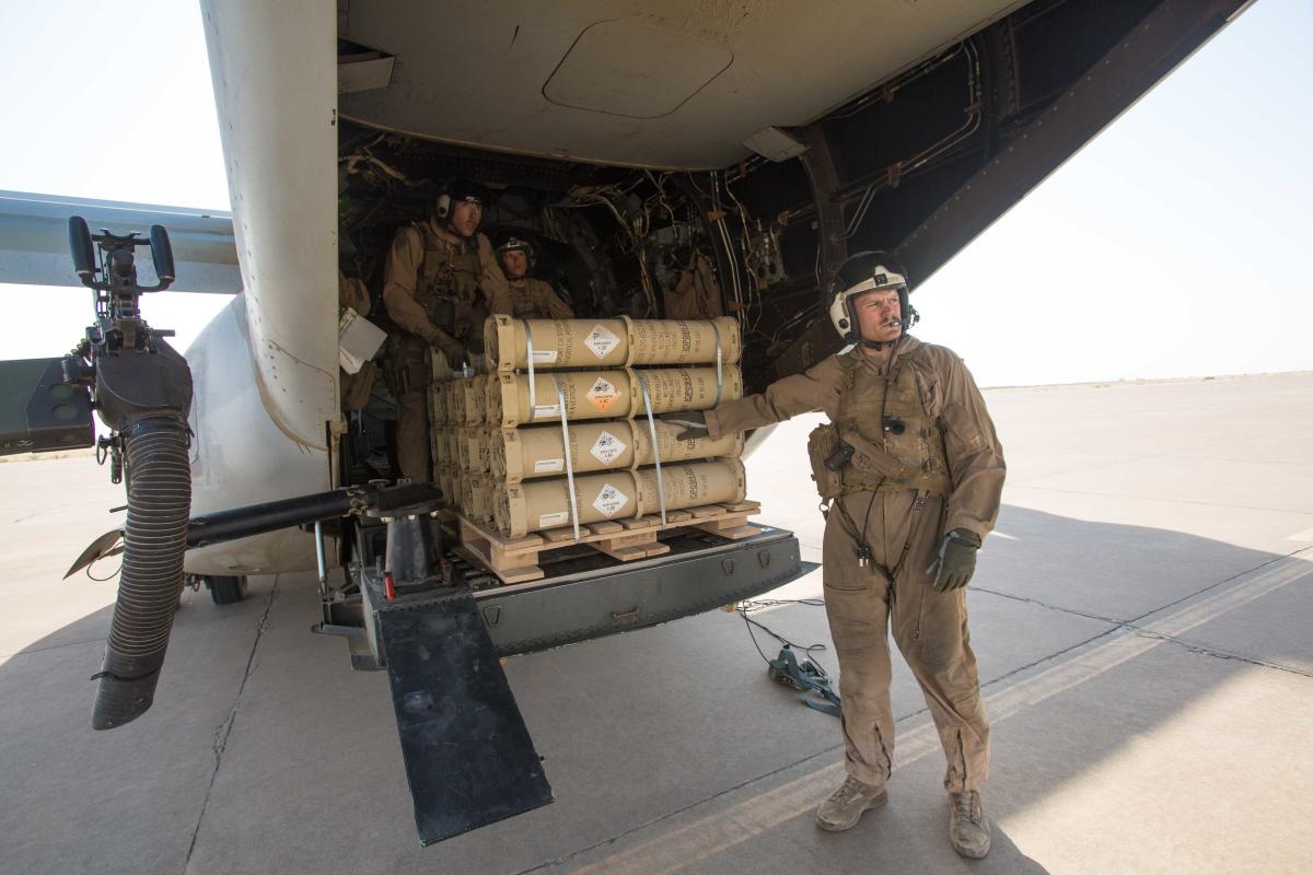 An MV-22B with cargo