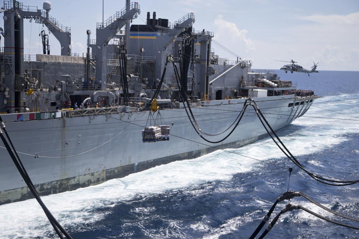 USS Kearsarge (LHD-3) receives an underway replenishment