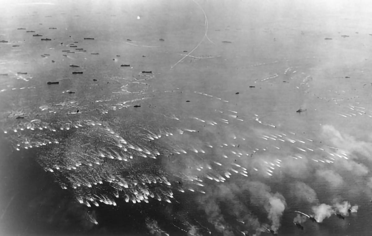 Aerial view of Leyte invasion fleet.