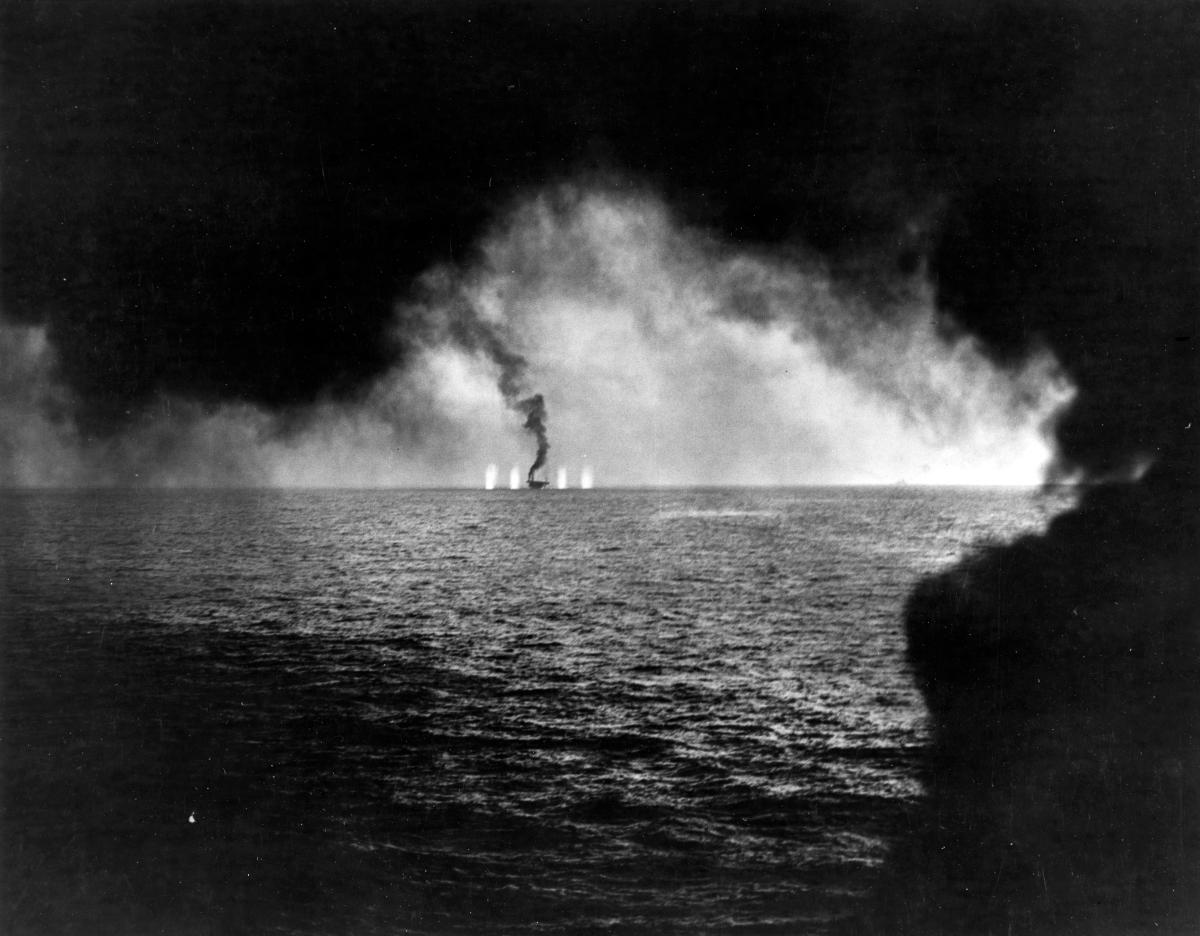 USS Gambier Bay (CVE-73) under attack during the Battle of Leyte Gulf