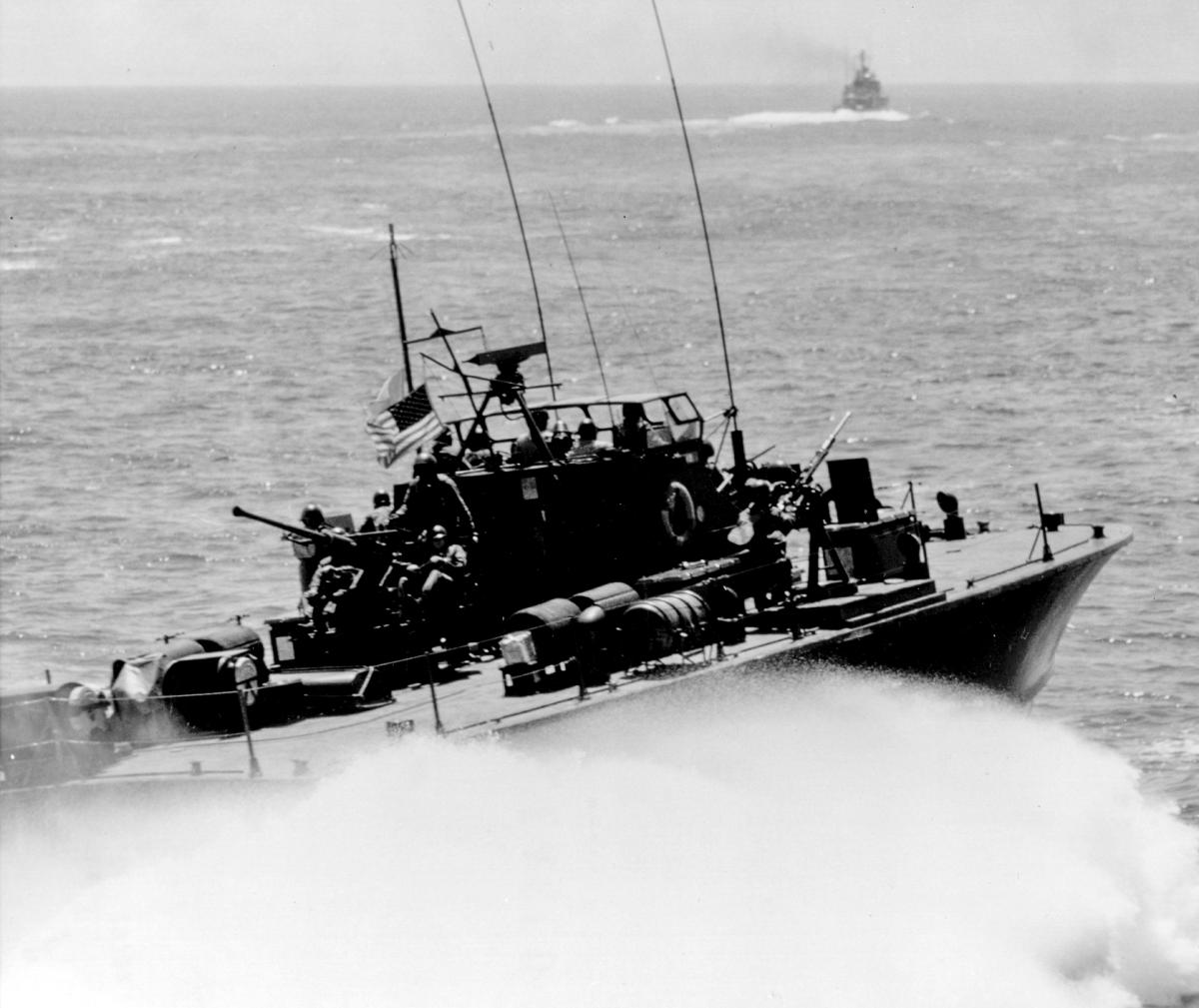 Starboard quarter view of a PTF Nasty Boat underway in the Pacific