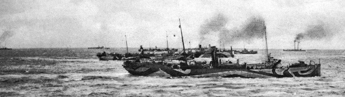 Ships of the U.S. Mine Squadron laying mines in the North Sea Mine Barrage