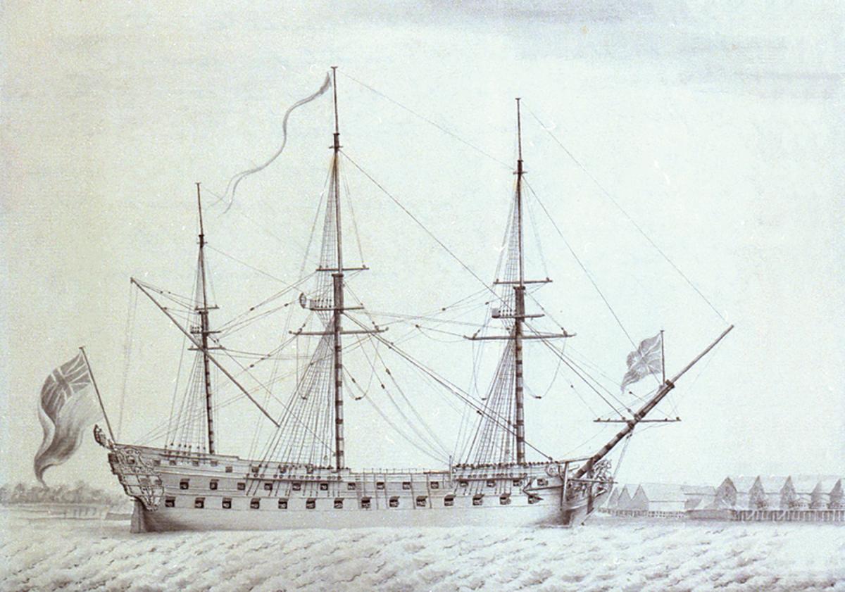 HMS Invincible as drawn after being brought into the Royal Navy