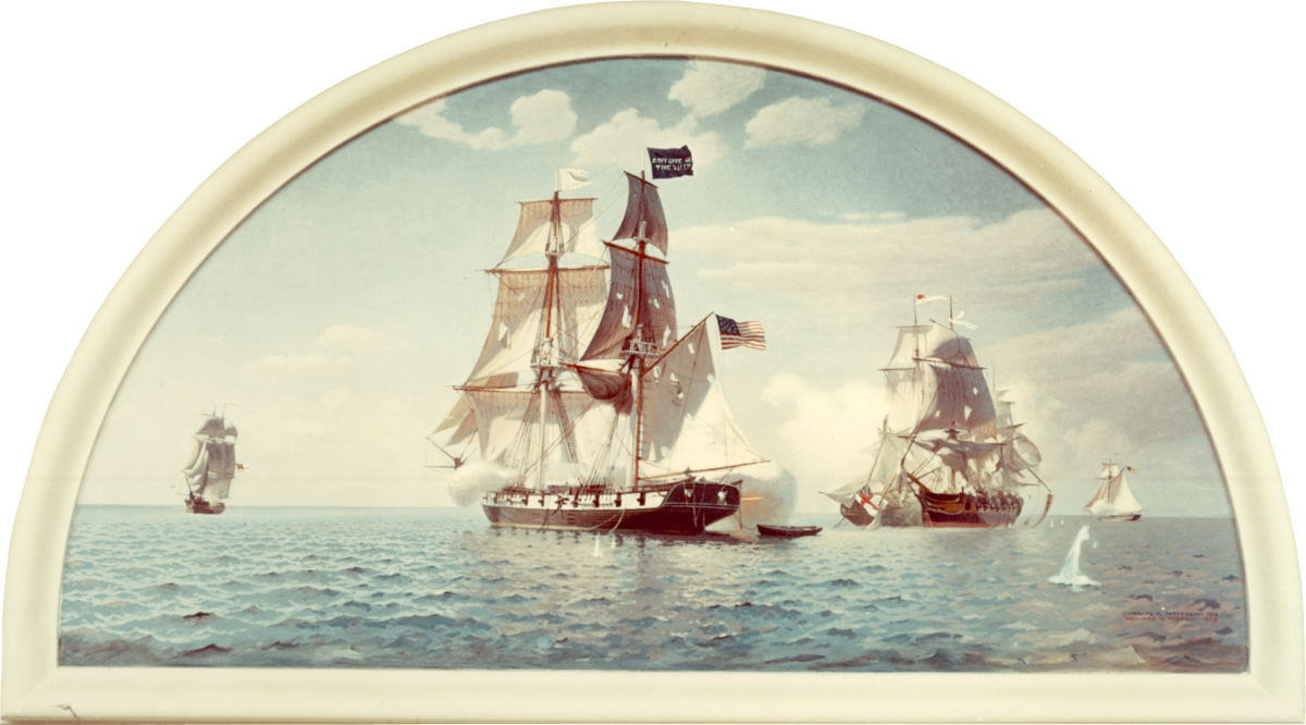 The USS Niagara prepares to engage the last of the larger British warships during the 10 September 1813 Battle of Lake Erie.
