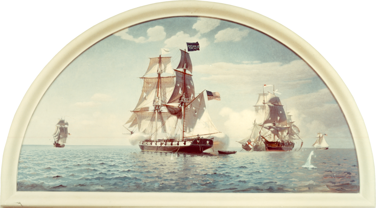 The USS Niagara prepares to engage the last of the larger British warships during the 10 September 1813 Battle of Lake Erie.