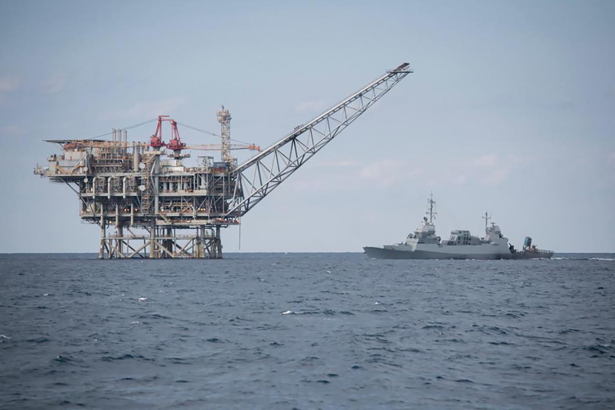 An Israeli Navy Sa’ar 5-class corvette patrols Israel’s offshore gasfields in the eastern Mediterranean.