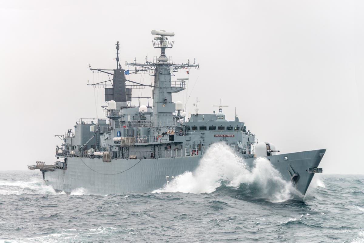 The Romanian Navy Type 22 multipurpose frigate Regina Maria operating in the Black Sea.