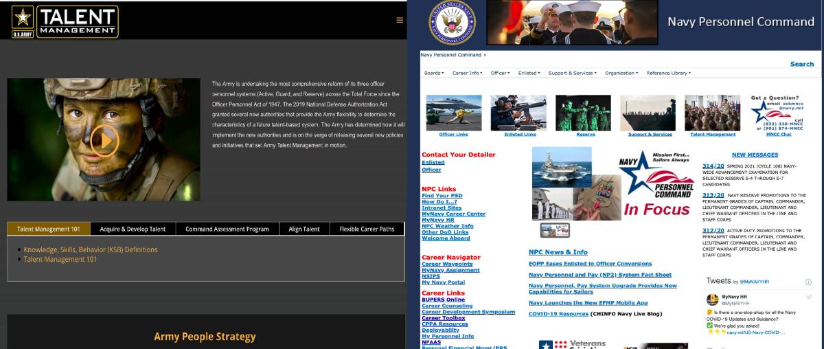 talent management portal of the Navy and the other of the Army
