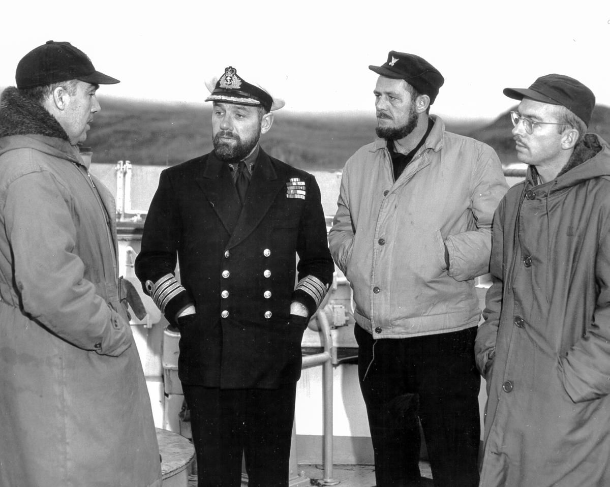 The four commanders of the 1957 expedition on board the HMCS Lbarador