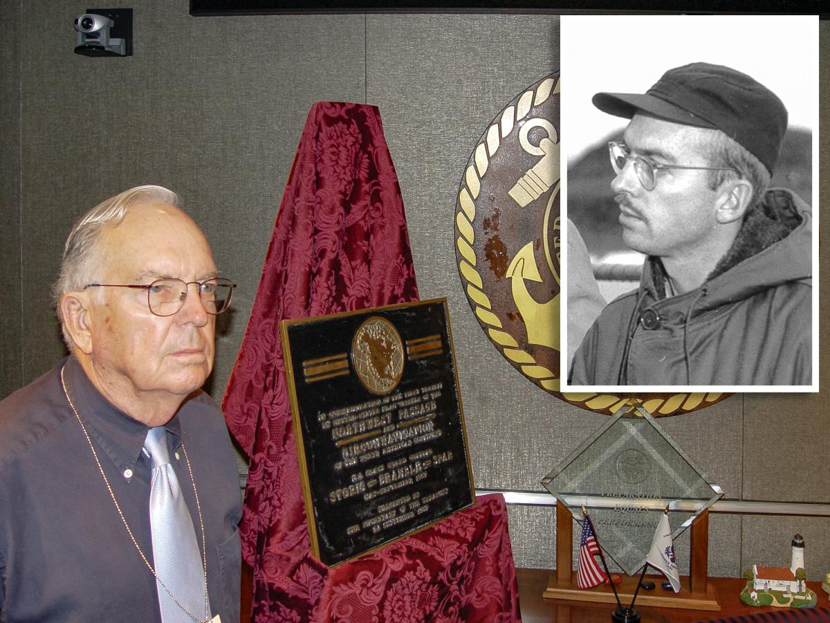 Lieutenant Commander Harry H. Carter with his portrait in 1957