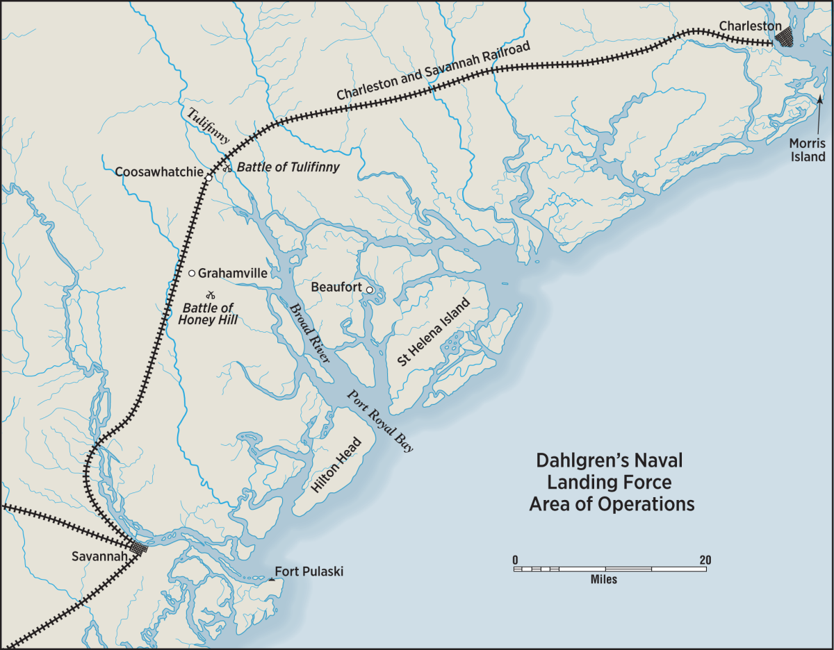 Map showing Dahlgren's Naval Landing Force Area of Operations