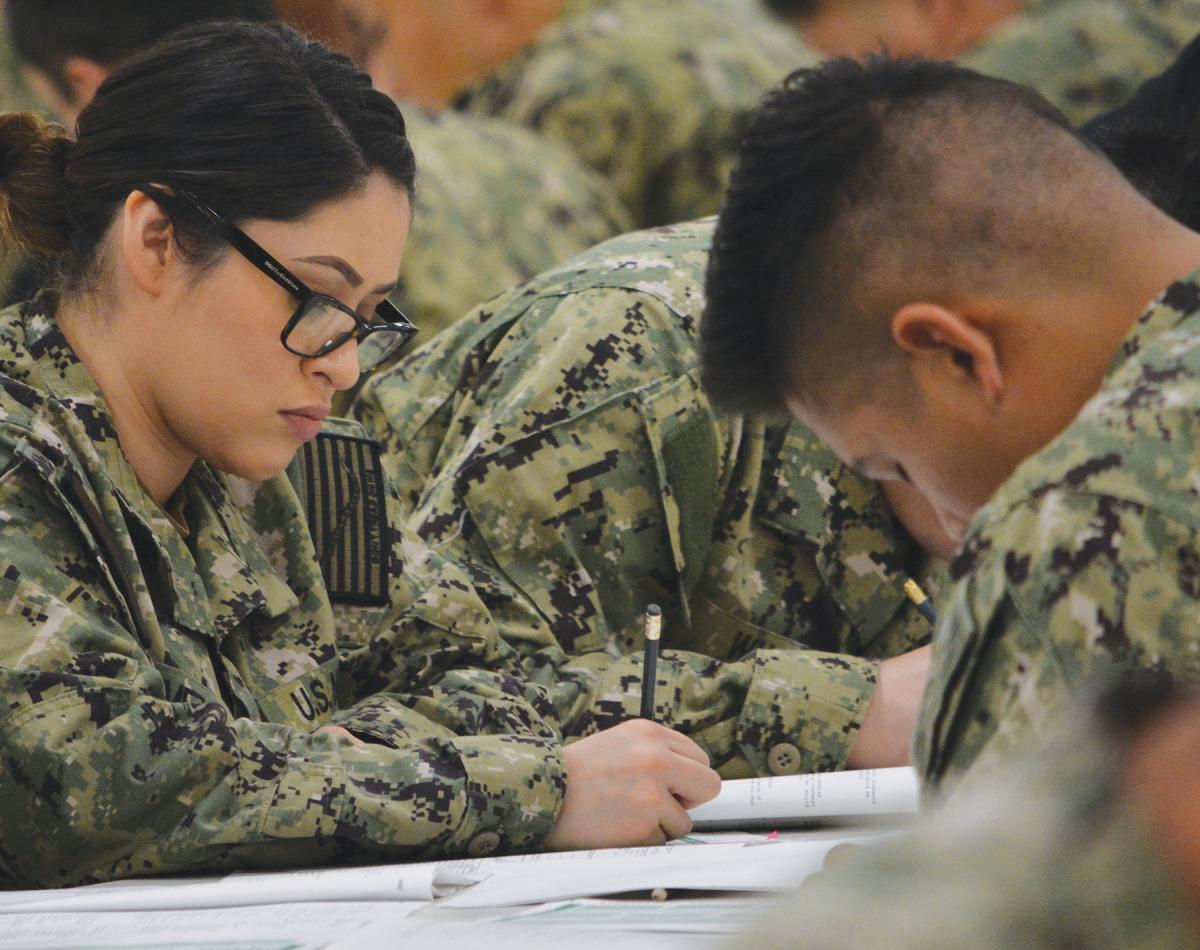 Navy reservists taking exams