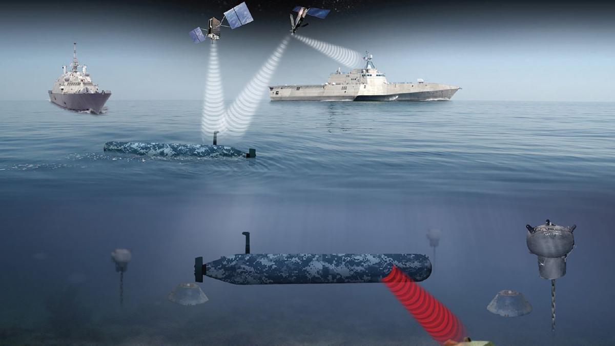 An artist’s depiction of the Knifefish heavyweight class mine-countermeasures unmanned underwater vehicle (UUV) being developed by General Dynamics