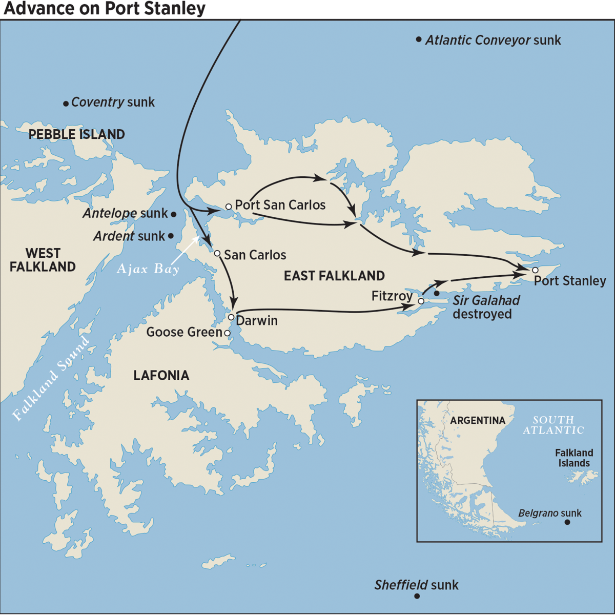 Map of the British Advance on Port Stanley during the Falklands Campaign