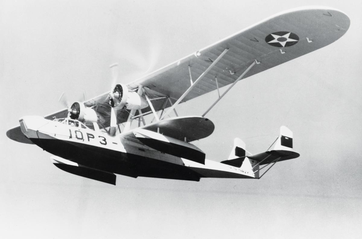 A P2Y-1 flying boat from Patrol Squadron 10F in flight.